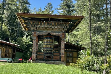 A giant prayer wheel in Thimphu within one of the many monasteries in Bhutan