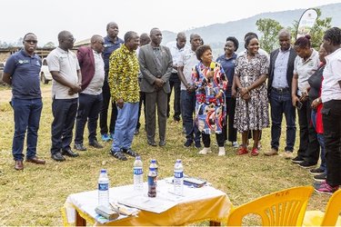 The national team, led by Commissioner Ms. Mwebesa, introducing staff members to the Minister of Finance.