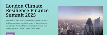 Website homepage for the IIED London climate Resilience Finance Summit