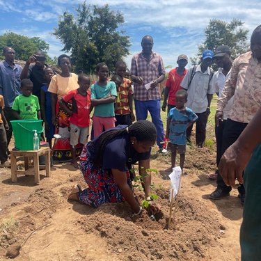 The IU Programme Manager plants a tree during the launch of LIFE-AR investments in Rumphi District, February 2025